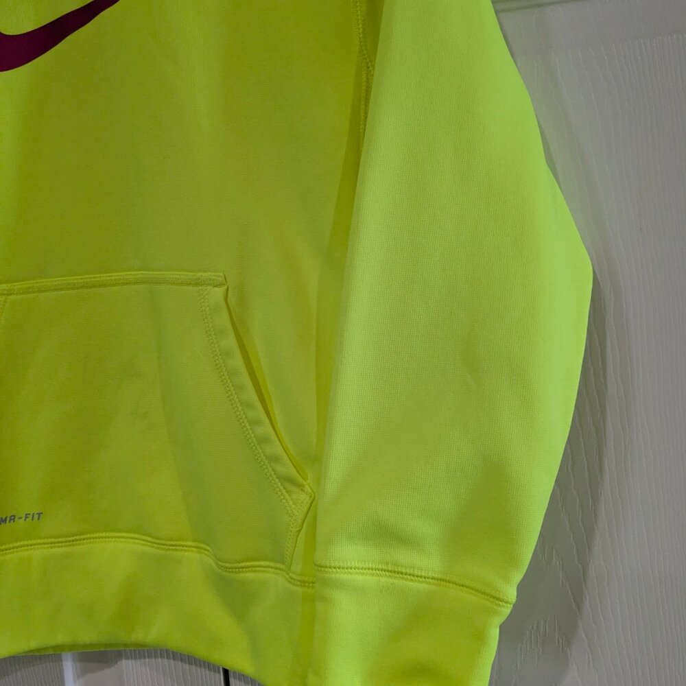 Nike Kids Pullover Hoodie Size Medium, Neon Green, Pink Swoosh, Therma-Fit - Picture 6 of 16